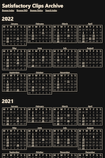 A screengrab of https://archive.satisfactory.video/, a website described as 'Serves as an unofficial archive for Clips for Coffee Stain Studio's Satisfactory-related livestreams'